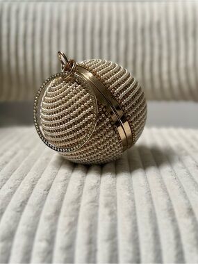 Pearl-Encrusted Ball Clutch in Gold